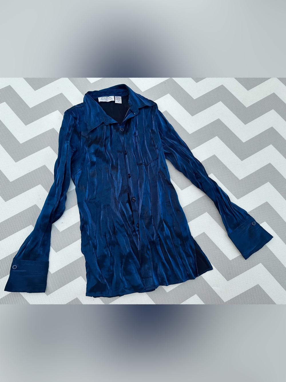 Silk-Like Navy Blue Button-Up Blouse